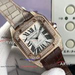 Perfect Replica Cartier Santos 100 Diamond Watches Rose Gold